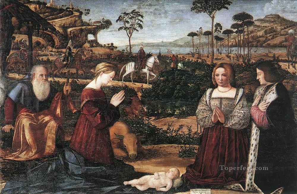 聖家族と2人の寄付者 ヴィットーレ・カルパッチョ油絵